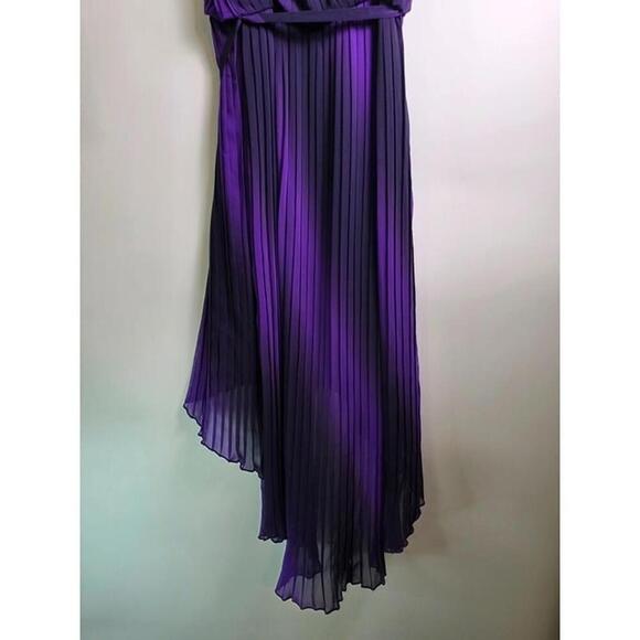 Purple Ombré Pleated High-Low Dress With Embellished Straps & Waist Tie - Sz 10 - Picture 6 of 9